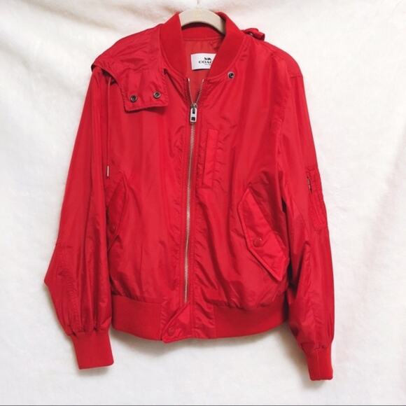 Coach Jackets & Blazers - Coach Bright Red Nylon Hooded Jacket